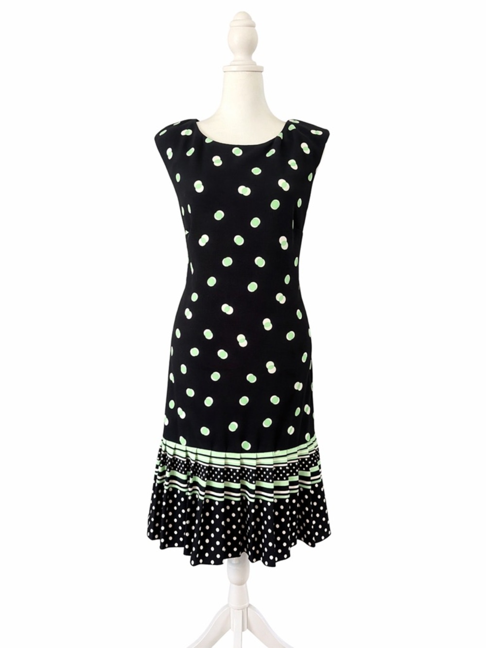 Sandra Darren Black Polka Dot Midi Dress Sleeveless A-Line Size 6